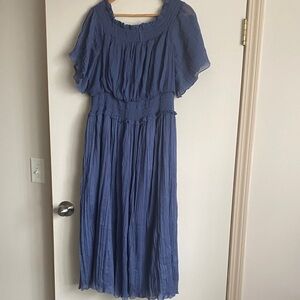 ASOS Indigo Blue Off-the-Shoulder Smocked Maxi Dress